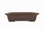 Large Rectangular Unglazed Japanese Bonsai Pot – Gyouzan Kiln, Chop Mark, Extended Flat Flared Rim