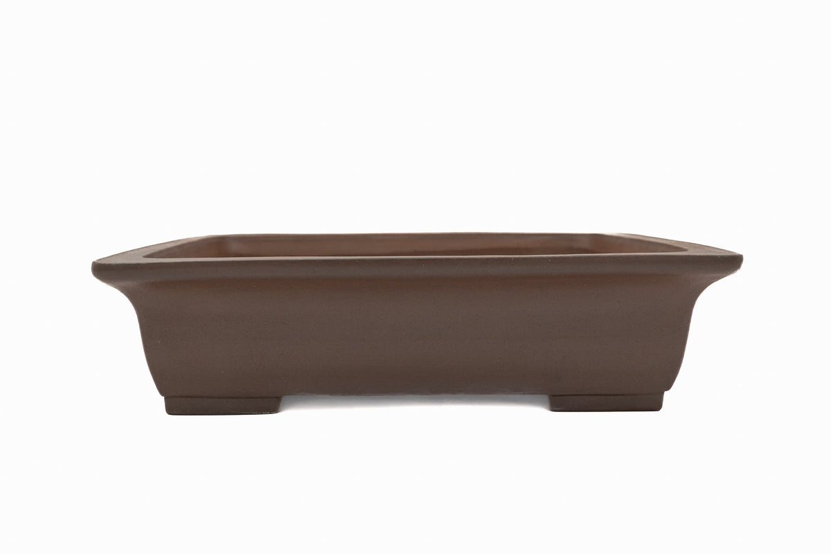 Large Rectangular Unglazed Japanese Bonsai Pot – Gyouzan Kiln, Chop Mark, Extended Flat Flared Rim