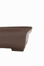 Large Rectangular Unglazed Japanese Bonsai Pot – Gyouzan Kiln, Chop Mark, Extended Flat Flared Rim