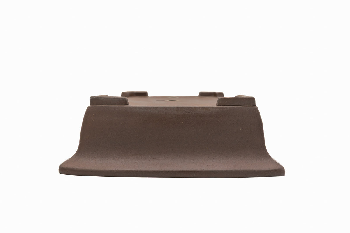 Large Rectangular Unglazed Japanese Bonsai Pot – Gyouzan Kiln, Chop Mark, Extended Flat Flared Rim