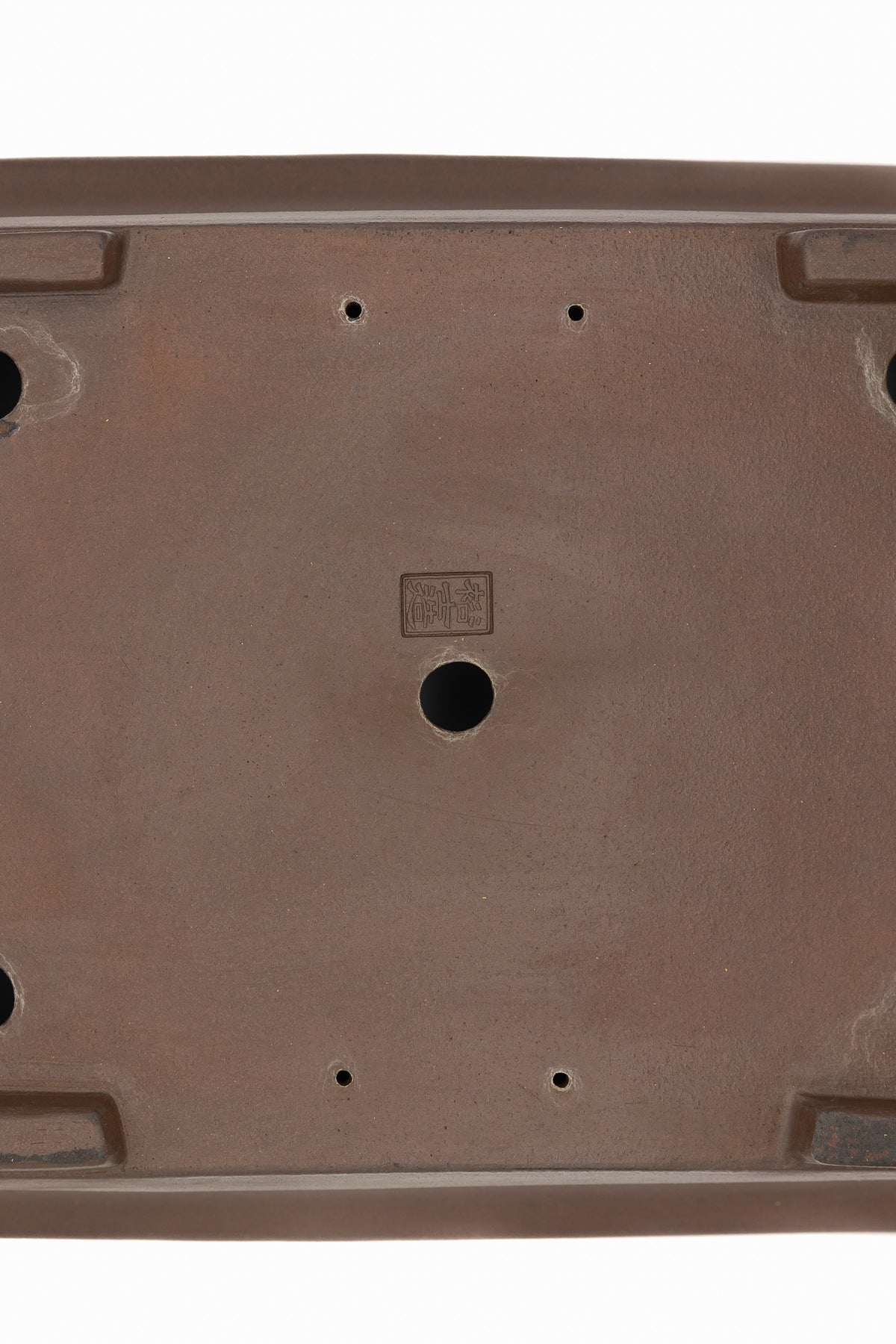 Large Rectangular Unglazed Japanese Bonsai Pot – Gyouzan Kiln, Chop Mark, Extended Flat Flared Rim