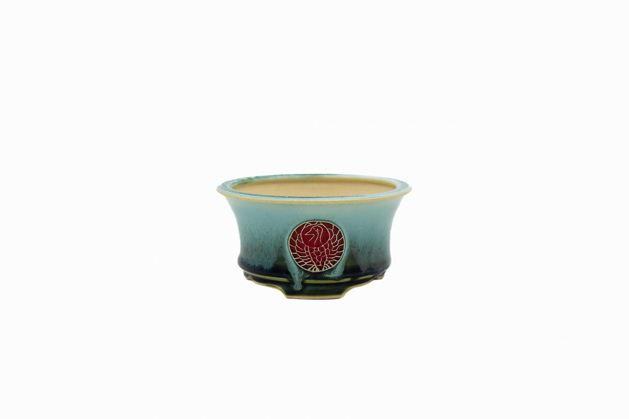 Small Round White Glazed Japanese Bonsai Pot – Biko Kiln Medallion Heavy Drip Chop