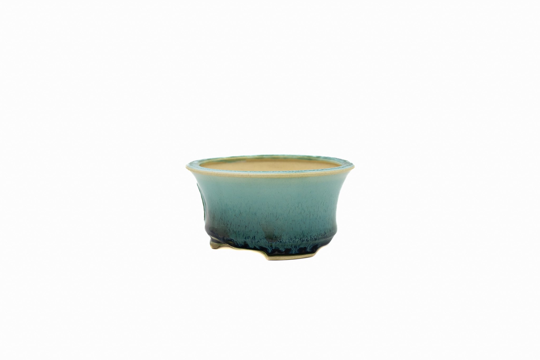Small Round White Glazed Japanese Bonsai Pot – Biko Kiln Medallion Heavy Drip Chop