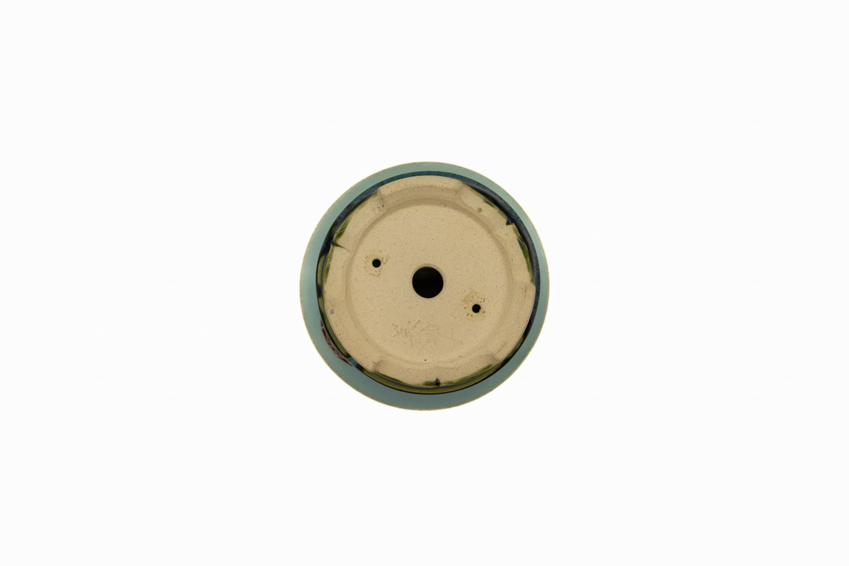Small Round White Glazed Japanese Bonsai Pot – Biko Kiln Medallion Heavy Drip Chop