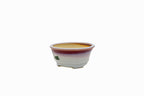 Small Round Biko Kiln Japanese Bonsai Pot – Two-Tone White Glaze with Crane Medallion, Chop and Nail Signed