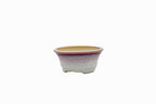 Small Round Biko Kiln Japanese Bonsai Pot – Two-Tone White Glaze with Crane Medallion, Chop and Nail Signed