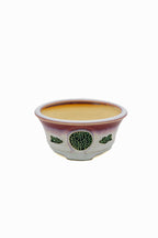 Small Round Biko Kiln Japanese Bonsai Pot – Two-Tone White Glaze with Crane Medallion, Chop and Nail Signed