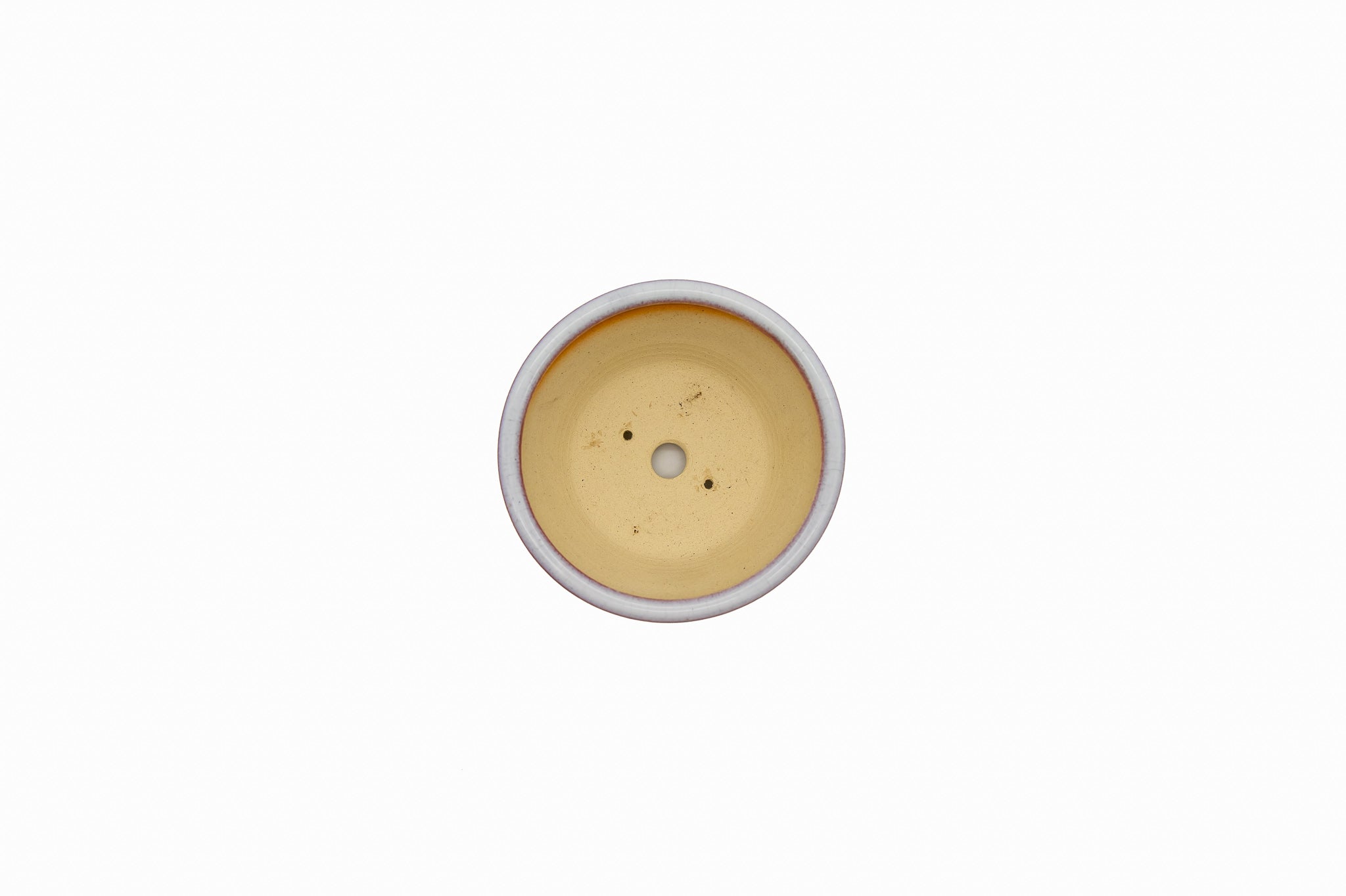Small Round Biko Kiln Japanese Bonsai Pot – Two-Tone White Glaze with Crane Medallion, Chop and Nail Signed