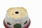 Small Round Biko Kiln Japanese Bonsai Pot – Two-Tone White Glaze with Crane Medallion, Chop and Nail Signed