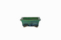 Small Rectangular Green Bushuan Japanese Bonsai Pot #561– Heavy Drip Glaze, Flared Rim, Precision Cut Feet, Deep Color