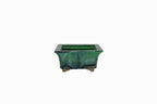 Small Rectangular Green Bushuan Japanese Bonsai Pot #561– Heavy Drip Glaze, Flared Rim, Precision Cut Feet, Deep Color