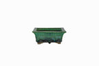 Small Rectangular Green Bushuan Japanese Bonsai Pot #561– Heavy Drip Glaze, Flared Rim, Precision Cut Feet, Deep Color
