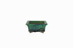 Small Rectangular Green Bushuan Japanese Bonsai Pot #561– Heavy Drip Glaze, Flared Rim, Precision Cut Feet, Deep Color