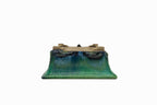 Small Rectangular Green Bushuan Japanese Bonsai Pot #561– Heavy Drip Glaze, Flared Rim, Precision Cut Feet, Deep Color