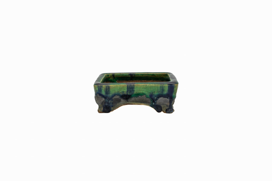5x4x2 Inch Bushuan Rectangle Bonsai Pot #590 – Cloud Feet, Green, Chop Mark