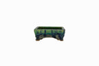Small Rectangular Green Bushuan Japanese Bonsai Pot – Heavy Drip Glaze, Hand Carved, Cloud Feet, Chop Mark