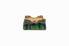 Small Rectangular Green Bushuan Japanese Bonsai Pot – Heavy Drip Glaze, Hand Carved, Cloud Feet, Chop Mark
