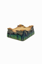 Small Rectangular Green Bushuan Japanese Bonsai Pot – Heavy Drip Glaze, Hand Carved, Cloud Feet, Chop Mark