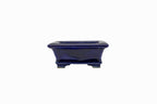 Small Rectangle Ruri Blue Bushuan Japanese Bonsai Pot – Heavy Drip Glaze, Flared Rim, Hand Carved, Chop Mark