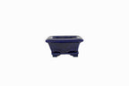 Small Rectangle Ruri Blue Bushuan Japanese Bonsai Pot – Heavy Drip Glaze, Flared Rim, Hand Carved, Chop Mark