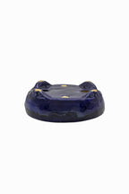 Small Rectangle Ruri Blue Glazed Japanese Bonsai Pot – Bushuan Kiln, Double Chop, Deep Glaze, Cloud Feet, Glazed Bottom