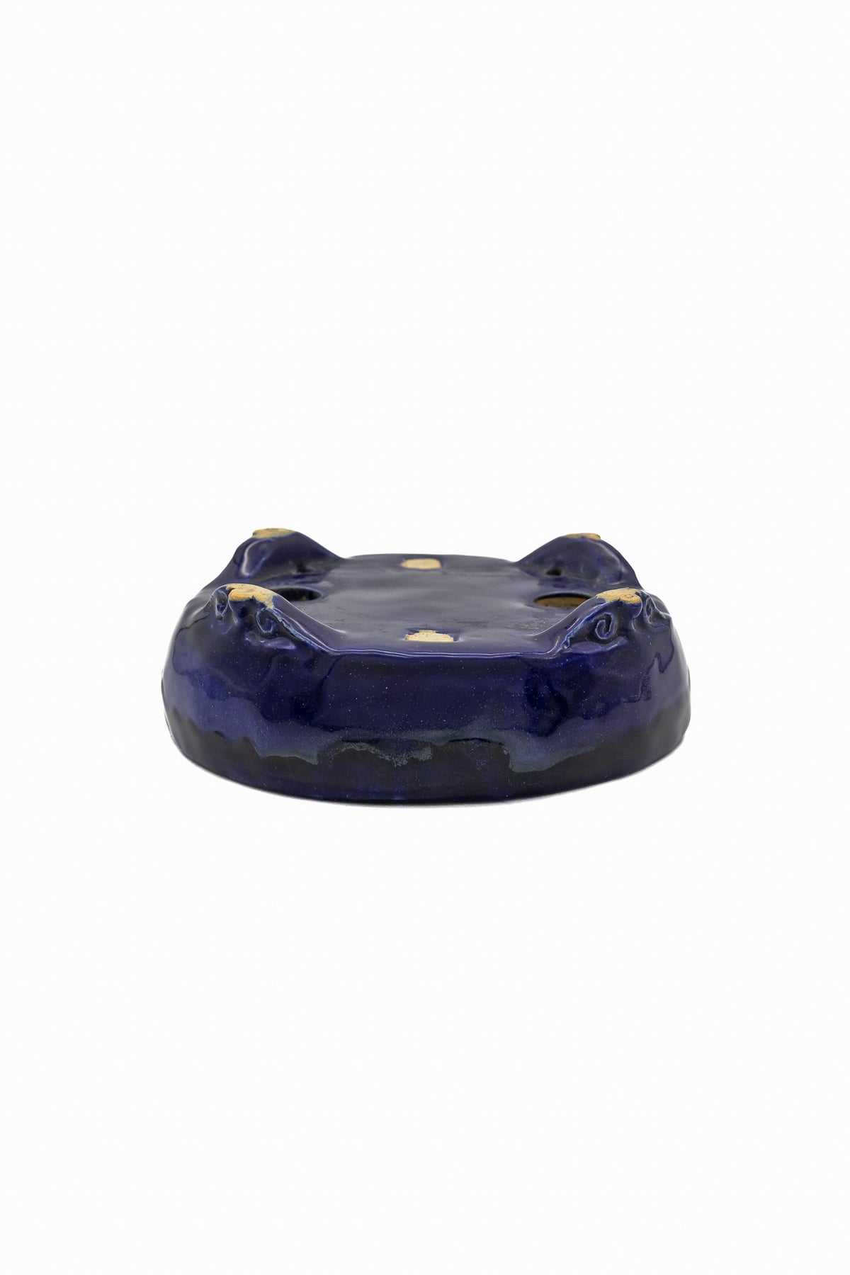 Small Rectangle Ruri Blue Glazed Japanese Bonsai Pot – Bushuan Kiln, Double Chop, Deep Glaze, Cloud Feet, Glazed Bottom
