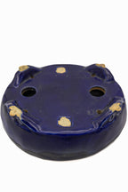 Small Rectangle Ruri Blue Glazed Japanese Bonsai Pot – Bushuan Kiln, Double Chop, Deep Glaze, Cloud Feet, Glazed Bottom