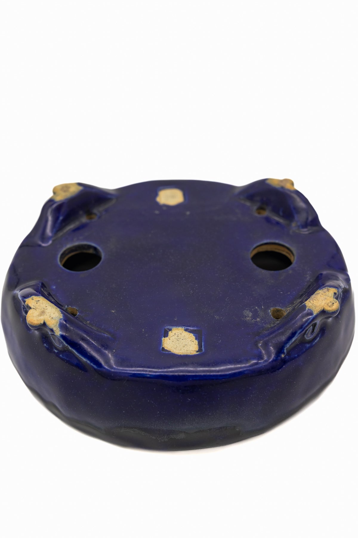 Small Rectangle Ruri Blue Glazed Japanese Bonsai Pot – Bushuan Kiln, Double Chop, Deep Glaze, Cloud Feet, Glazed Bottom