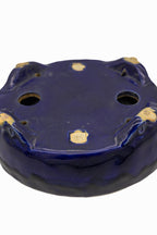 Small Rectangle Ruri Blue Glazed Japanese Bonsai Pot – Bushuan Kiln, Double Chop, Deep Glaze, Cloud Feet, Glazed Bottom
