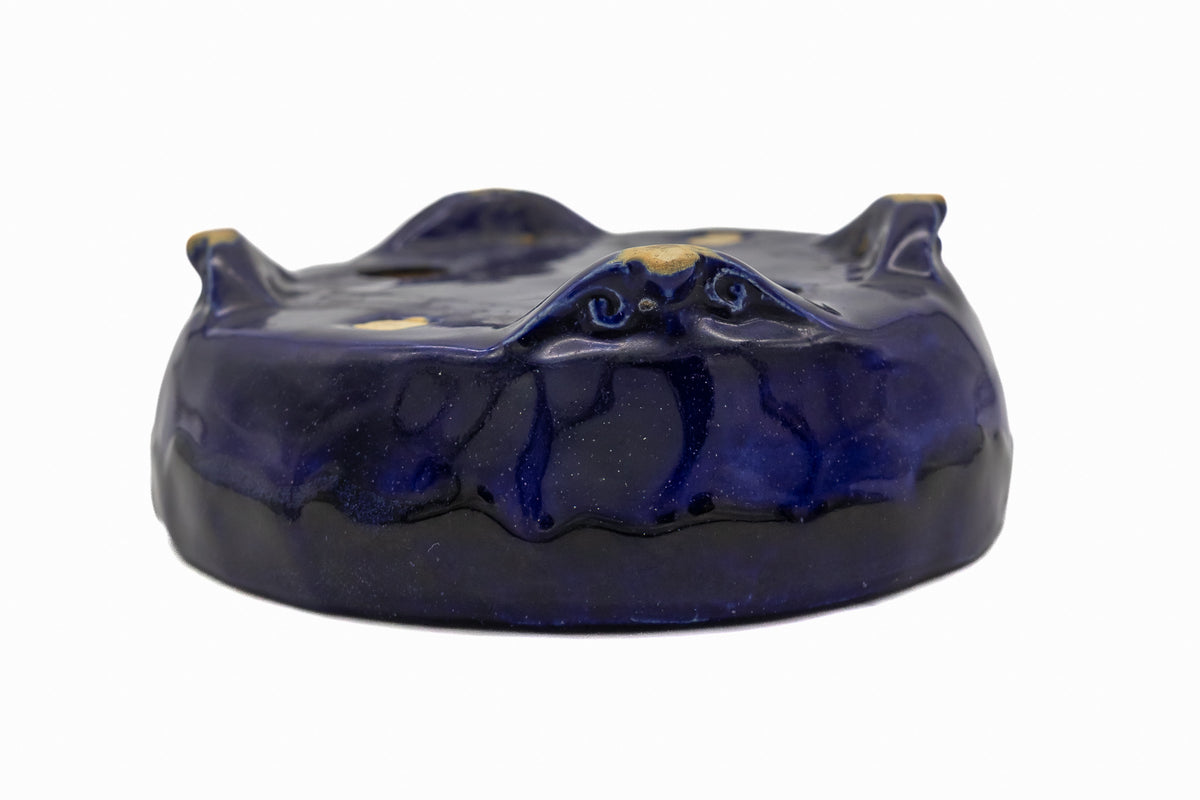 Small Rectangle Ruri Blue Glazed Japanese Bonsai Pot – Bushuan Kiln, Double Chop, Deep Glaze, Cloud Feet, Glazed Bottom