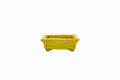 Small Rectangular Yellow Crackled Glaze Japanese Bonsai Pot – Bushuan Kiln, Step Cut Feet, Heavy Drip, Chop Mark