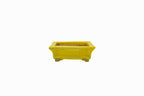 Small Rectangular Yellow Crackled Glaze Japanese Bonsai Pot – Bushuan Kiln, Step Cut Feet, Heavy Drip, Chop Mark