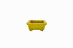 Small Rectangular Yellow Crackled Glaze Japanese Bonsai Pot – Bushuan Kiln, Step Cut Feet, Heavy Drip, Chop Mark