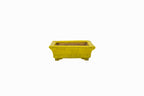 Small Rectangular Yellow Crackled Glaze Japanese Bonsai Pot – Bushuan Kiln, Step Cut Feet, Heavy Drip, Chop Mark