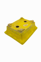 Small Rectangular Yellow Crackled Glaze Japanese Bonsai Pot – Bushuan Kiln, Step Cut Feet, Heavy Drip, Chop Mark