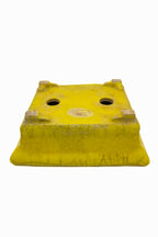 Small Rectangular Yellow Crackled Glaze Japanese Bonsai Pot – Bushuan Kiln, Step Cut Feet, Heavy Drip, Chop Mark