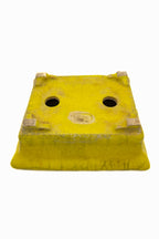 Small Rectangular Yellow Crackled Glaze Japanese Bonsai Pot – Bushuan Kiln, Step Cut Feet, Heavy Drip, Chop Mark