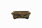 Small Rectangular Rustic Multi-Colored Glazed Japanese Bonsai Pot #705– Bushuan Kiln, Bold Feet, Hand Formed, Glazed Bottom, Chop Mark
