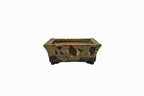 Small Rectangular Rustic Multi-Colored Glazed Japanese Bonsai Pot #705– Bushuan Kiln, Bold Feet, Hand Formed, Glazed Bottom, Chop Mark