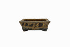 Small Rectangular Rustic Multi-Colored Glazed Japanese Bonsai Pot #705– Bushuan Kiln, Bold Feet, Hand Formed, Glazed Bottom, Chop Mark
