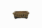 Small Rectangular Rustic Multi-Colored Glazed Japanese Bonsai Pot #705– Bushuan Kiln, Bold Feet, Hand Formed, Glazed Bottom, Chop Mark