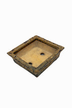 Small Rectangular Rustic Multi-Colored Glazed Japanese Bonsai Pot #705– Bushuan Kiln, Bold Feet, Hand Formed, Glazed Bottom, Chop Mark