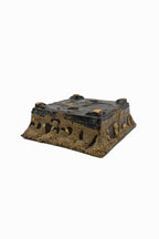 Small Rectangular Rustic Multi-Colored Glazed Japanese Bonsai Pot #705– Bushuan Kiln, Bold Feet, Hand Formed, Glazed Bottom, Chop Mark
