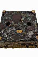 Small Rectangular Rustic Multi-Colored Glazed Japanese Bonsai Pot #705– Bushuan Kiln, Bold Feet, Hand Formed, Glazed Bottom, Chop Mark