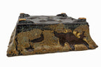 Small Rectangular Rustic Multi-Colored Glazed Japanese Bonsai Pot #705– Bushuan Kiln, Bold Feet, Hand Formed, Glazed Bottom, Chop Mark