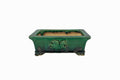 #719 Medium Rectangle Oribe Green Bushuan Japanese Bonsai Pot – Hand Formed Foo-Dog Double Chop Cloud Feet Extended Rim