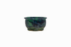 Small Round Oribe Green Japanese Bonsai Pot  #735– Bushuan Kiln, Chop and Nail Signed, Pronged Feet, Wide Body, Flared Rim, Heavy Drip Glaze