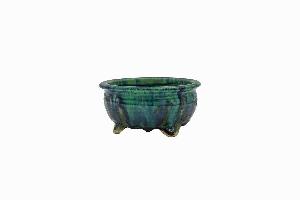 Small Round Glaze Japanese Bonsai Pot #747– Hand Formed Bushuan Kiln Chop