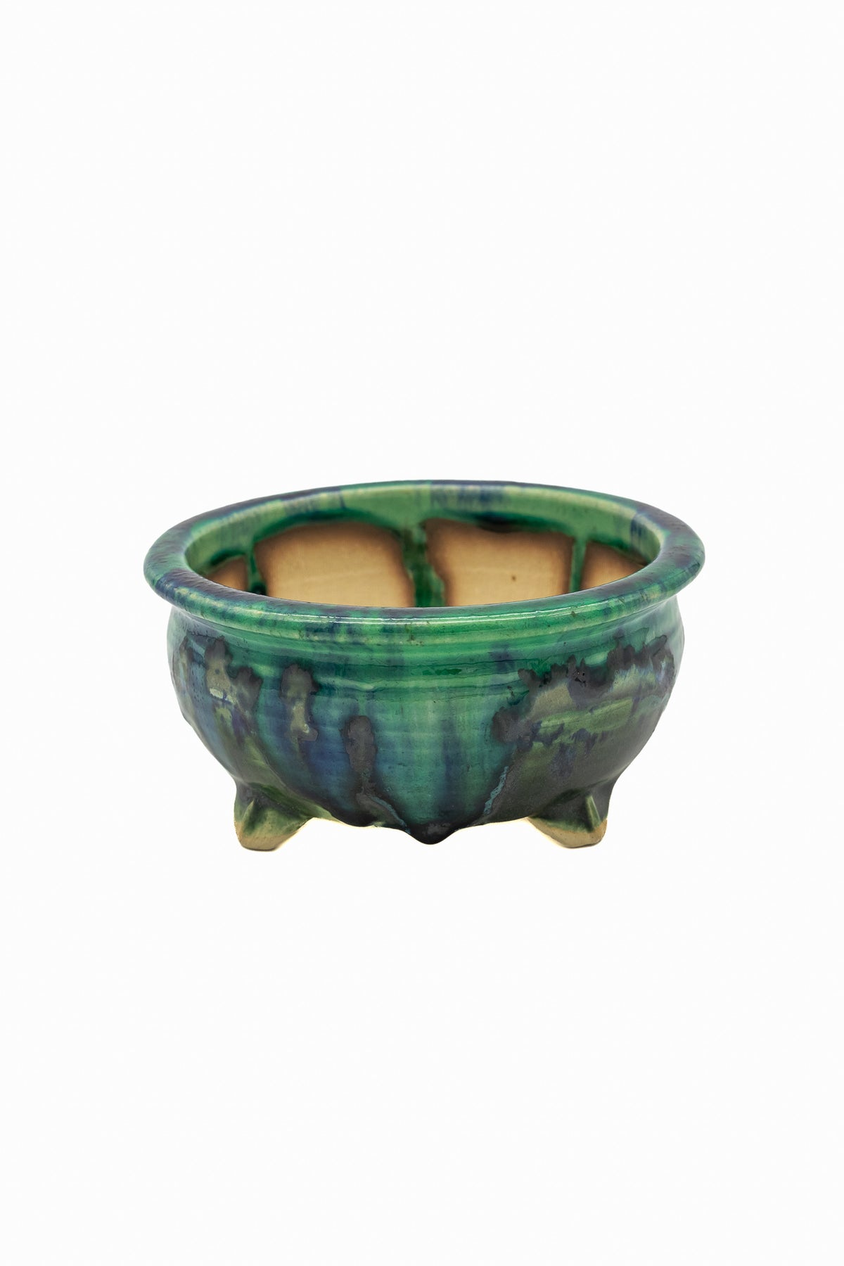 Small Round Glaze Japanese Bonsai Pot #747– Hand Formed Bushuan Kiln Chop