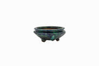 Small Oval Oribe Green Glazed Japanese Bonsai Pot #773– Bushuan Kiln, Heavy Drip Glaze, Pronged Feet, Flat Inverted Rim, Chop Mark